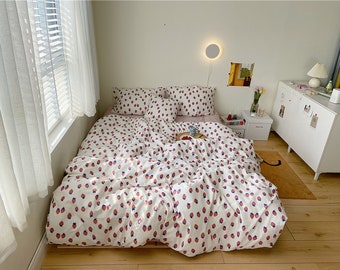 Duvet Cover-Kawaii Strawberry  Printed ; or bedding set: /bed sheet/pillow case/duvet cover (Twin/Queen/Full/King)