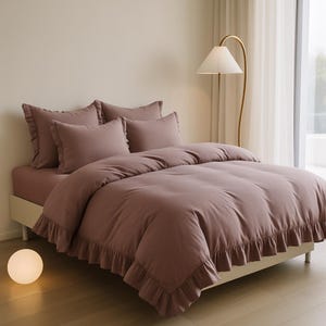 Mauve Pink Ruffle Bedding | Elegant Dusty Rose Duvet Cover | Premium Cotton Comforter Cover | Romantic Bedroom | Soft Minimalist Decor