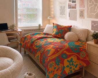 Retro Dopamine Dorm Cozy Bedding Set | Cotton Bed Set