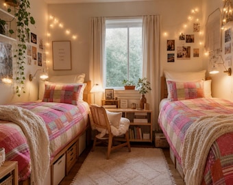 Pink Patchwork Duvet Cover Set | Cottagecore Bedding | Cozy Dorm Room Decor | Twin XL College Bedding