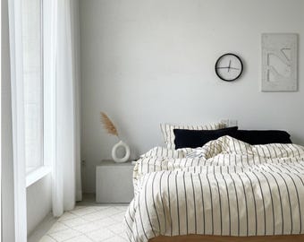 Black White Striped Cotton Duvet Cover Set: Modern Bedding with Pillowcases