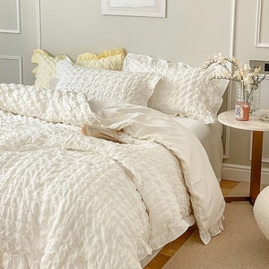 Duvet Cover-French ruffle bedroom; or bedding set: /bed sheet/pillow case/duvet cover (Twin/Queen/Full/King)