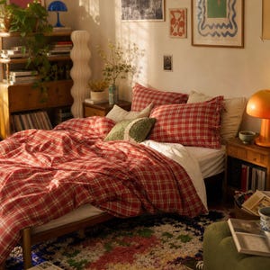 Red Plaid Gingham Duvet Cover Set: Washed Cotton Bedding