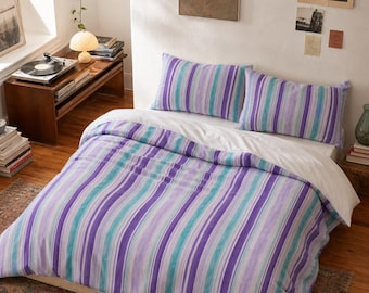 Purple Teal Watercolor Stripes Duvet Cover