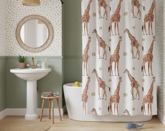 Giraffe Shower Curtain: Kids Jungle Theme Bathroom Decor