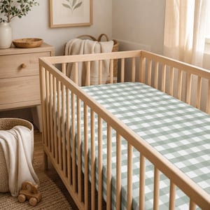 Green Buffalo Check Baby Fitted Crib Sheet | Gingham Nursery Bedding