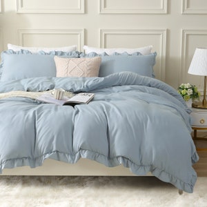 Blue Ruffled Kawaii Duvet Cover Set: Microfiber Bedding