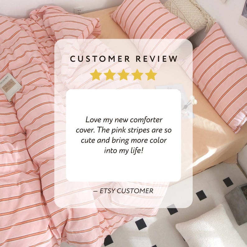 Customer favorite striped bedding set in pink washed cotton fabric