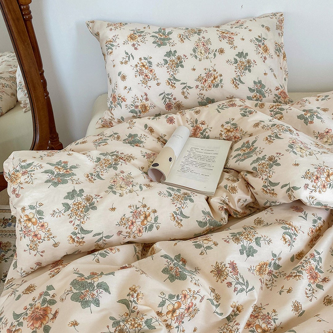 100 Cotton Vintage Floral Duvet Cover Elegant Bedding Set With Sheet