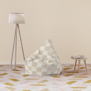 Cream Beige Checkerboard Bean Bag Chair Cover | Cozy Dorm Study Room