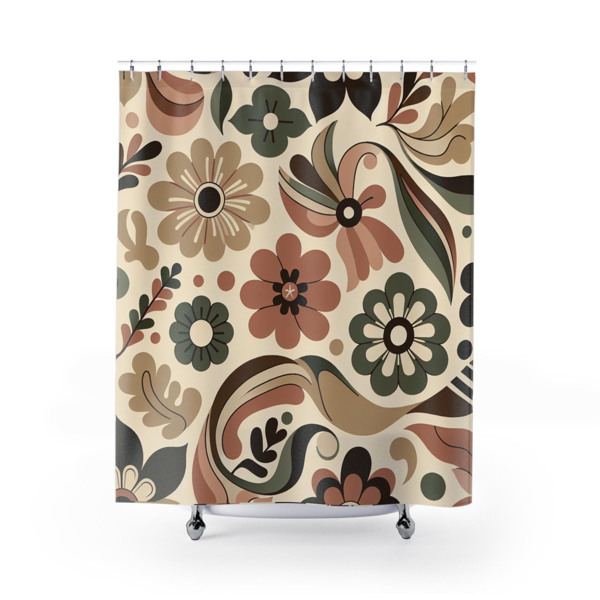 feelingyou Tende retrò anni '70, stile vintage, motivo floreale, per bambini, ragazze, adolescenti, motivo ondulato, geometrico, hippie, decorazione per la casa, 46 x 54 l, 2 pannelli