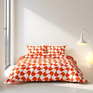 Retro Orange Abstract Duvet Cover: 70s Boho Bedding