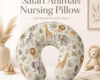 Safari Animals Nursing Pillow Cover | Baby Jungle Giraffe Elephant Zebra