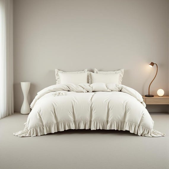 White Ruffled Duvet Cover Modern Farmhouse Bedding Pure Cotton