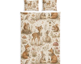 Rabbit Garden Duvet Cover, Cotton Bed Set | Floral Bunny Bedding