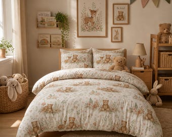 Teddy Bear Storybook Duvet Cover Cotton Bed Set | Kids Bedding Pillowcases