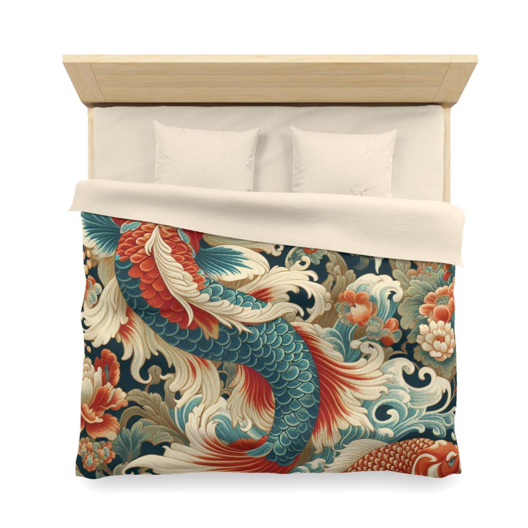 Koi Fish Duvet Cover: Japanese Vintage Style Microfiber Bedding - Etsy