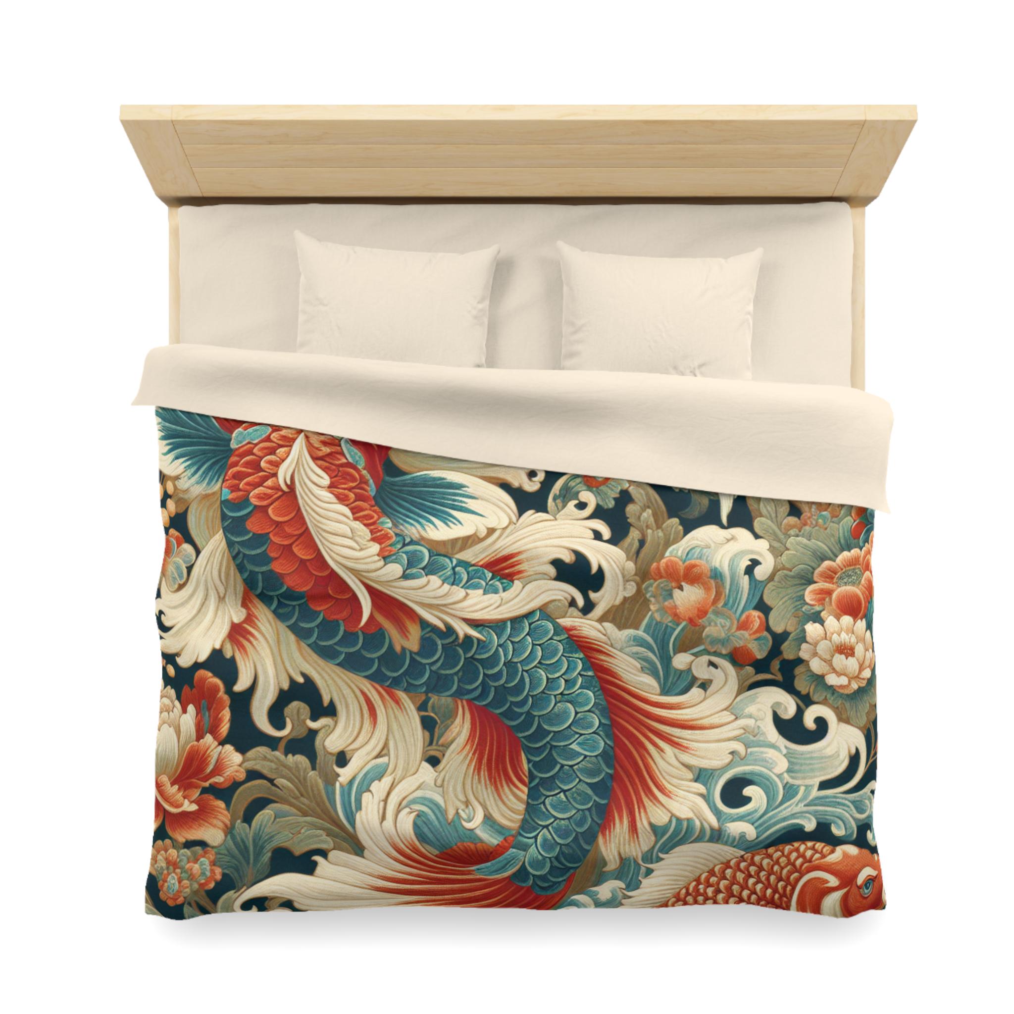 vintage お魚　シーツ？ブランケット？ Koi Fish Duvet Cover: Japanese Vintage Style Microfiber Bedding - Etsy
