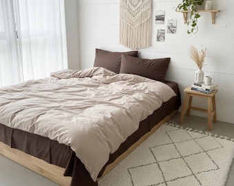 Chocolate Brown Cotton Duvet Cover Set: Minimalist Cozy Bedding