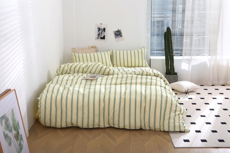 Instachic Vitamin Color Stripe Washed Cotton Bedding Set Bee Green