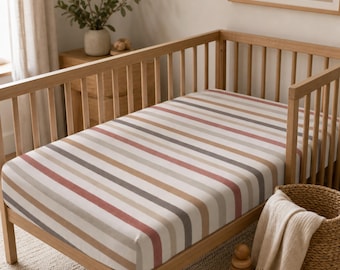 Neutraal gestreept babybedlaken | Hoeslaken voor babybedje, modern babybeddengoed