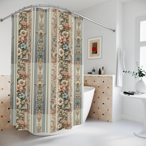Französischer Blumenduschvorhang: Vintage Bauernhaus Badezimmer Dekor