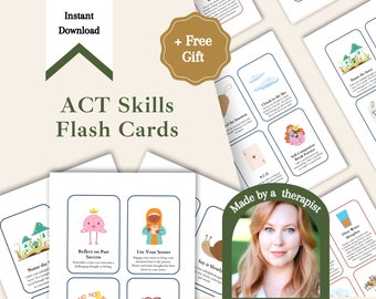 ACT Flashcards, cognitive distortions, acceptance and commitment therapy worksheet, coping cards, coping skills, psychologist tools
