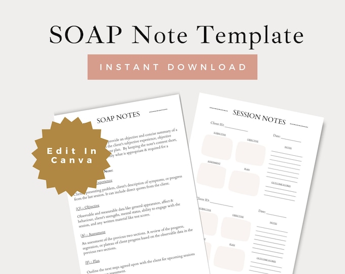Checklist SOAP Progress Note Template for Therapists, Counselors ...