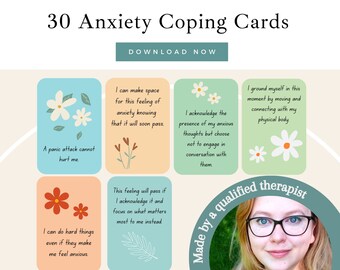 Anxiety Coping Skills Cards | Affirmation Cards | Anxiety Relief | Therapy Tool | Anxiety Journal | Daily Affirmations | Mindfulness Cards