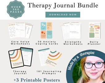 Therapy Journal Bundle | Therapy Worksheet Bundle | Anxiety Journal | Anxiety Relief | Self Care Cards | Mindfulness Journal | Mood Tracker