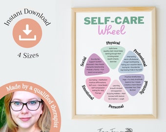 Printable Self Care Wheel | Feelings Poster | Psychology Poster | Wellness Wheel Printable | Anxiety Relief | Therapy Office Decor | Digital