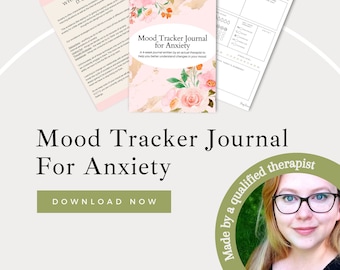 Digital Mood Tracker Journal INSTANT DOWNLOAD Mental Health, Daily Check-In for Mental Wellness, Journaling Prompts, Anxiety, Pink Flower