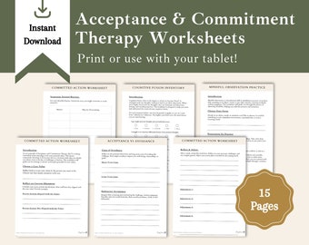Acceptatie- en commitmenttherapie-werkbladen | Mindfulness-werkbladen | ACT-werkblad | Therapie werkblad | Digitaal | Pdf | CBT | Volwassen