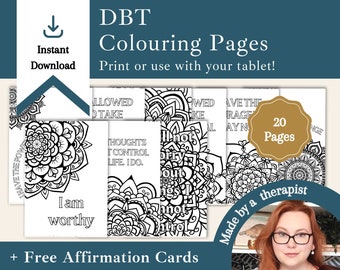 DBT Colorbook | dbt sheet, dbt workbook, dbt threapy worksheet, dbt poster, dbt skills, dbt therapy, affirmation station cards, printable