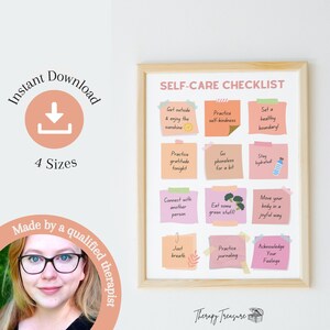 Self Care Checklist Printable Wall Art INSTANT DOWNLOAD Therapy Office Decor, Therapy Wall Art, Anxiety Relief, Self Care Tracker, Self Help