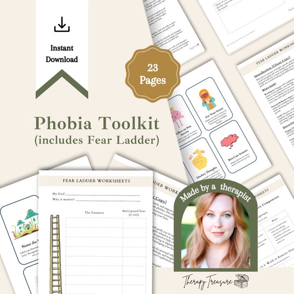 Fear Ladder Toolkit | Phobia Toolkit, Overcoming Fear Worksheets, Exposure Therapy, Graded Exposure Ladder, ACT, Fear Management, Workbook