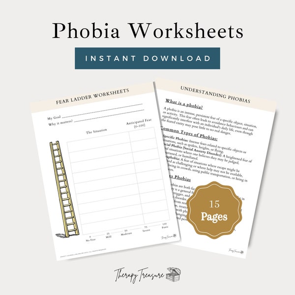 Phobia Worksheets | Fear Ladder Worksheet | Exposure Therapy | ERP Worksheets | Therapy Worksheets | Anxiety Hierarchy | Therapy Tool | PDF