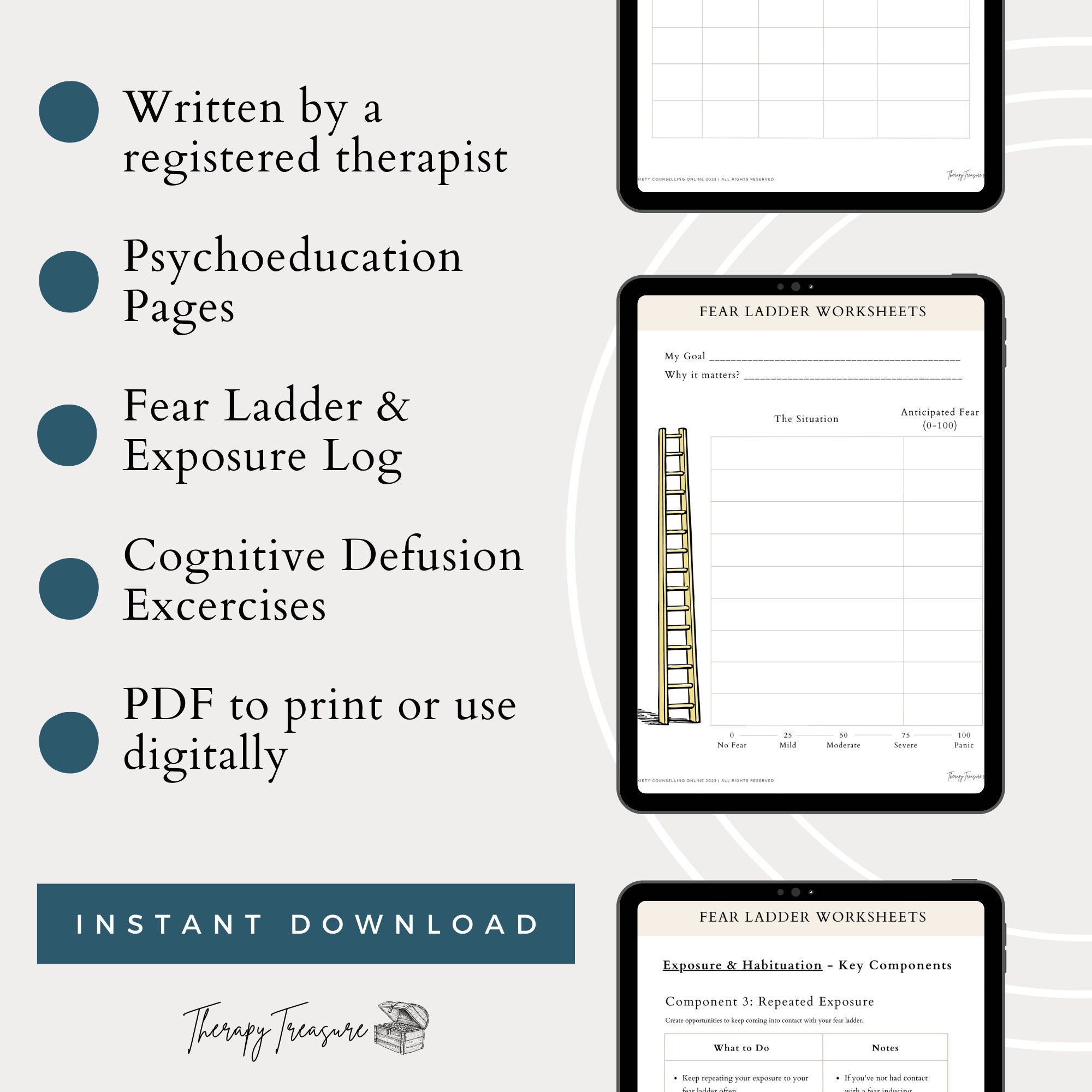 Phobia Worksheets Fear Ladder Worksheet Exposure Therapy Etsy