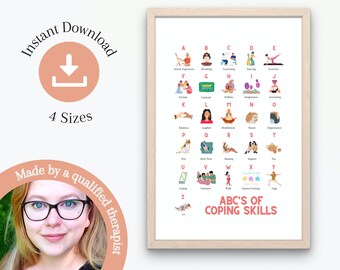 ABC Coping Skills Poster | coping skills alphabet, coping skills list, coping skill toolbox, self care infographics, Healthy coping skills
