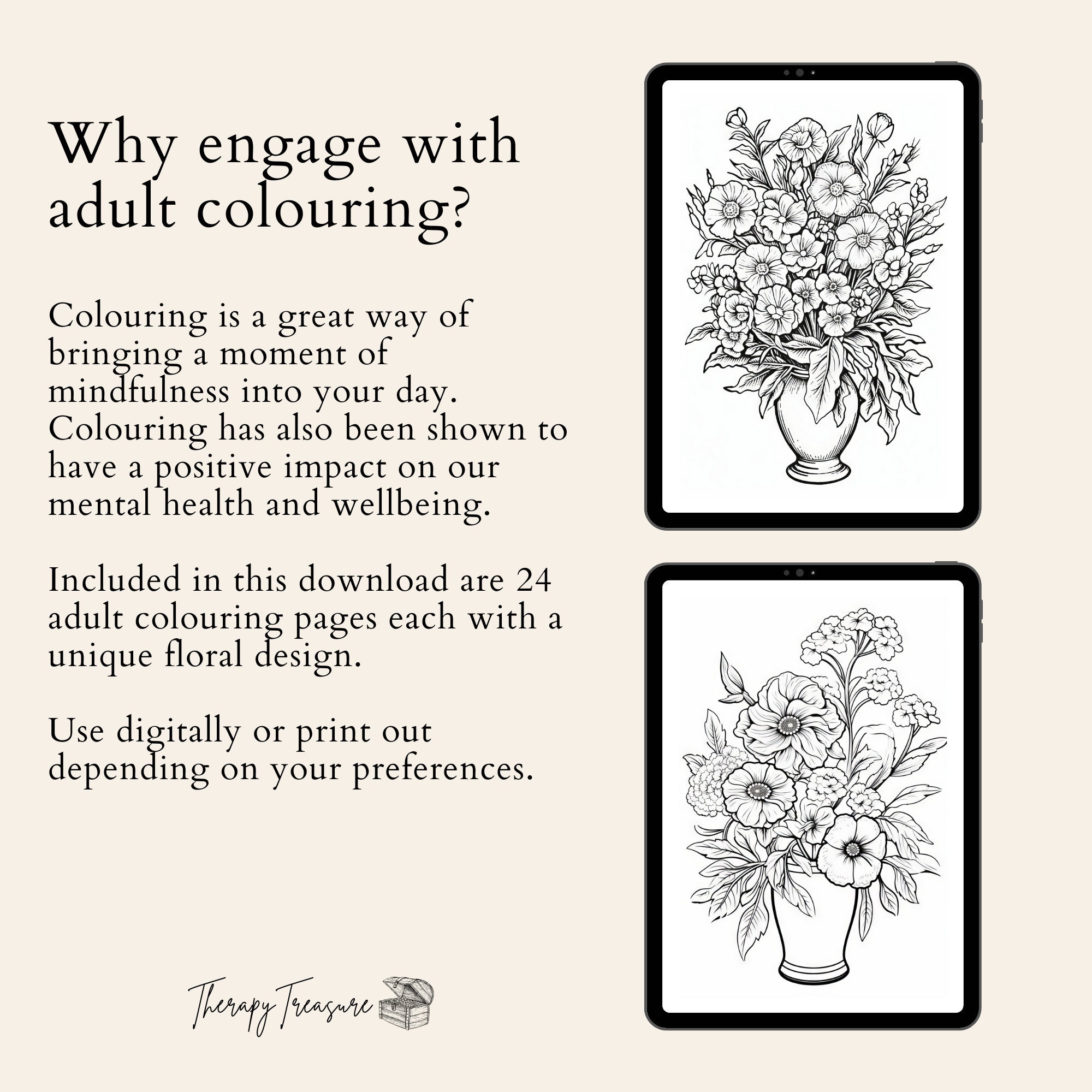 Mental Health Anxiety Coloring Pages Mindful Coloring Flower Coloring ...