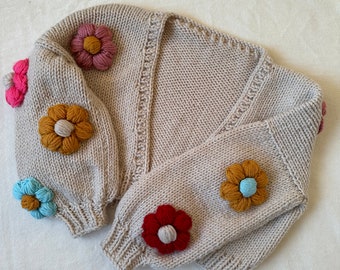 Daisy Chunk y knit Cardigan Handgemachter Pullover für Frauen Gänseblümchen Strickjacke Oversized Cardigan
