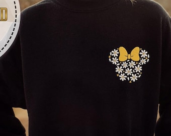 Embroidered Minnie Sweatshirt, Embroidery Disney Hoodie, Embroidery Girls Sweatshirt, Floral Minnie Wear, Disney Vacation Gift, Minnie Gift