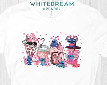 Valentines Coffee Shirt, Disney Valentine Shirt, Disney Stitch And Angel Shirt, Valentine Gift, Coffee Latte Shirt, Happy Valentines Day