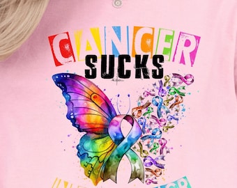 Cancer Sucks In Every Color Shirt, Cancer Warrior Tee, Colorful Butterfly Tee, Awareness Month Tee, Cancer Ribbon Shirt, Cancer Survivor Tee