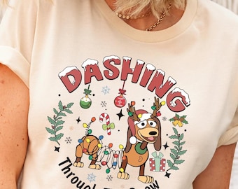 Toy Story Slinky Dog Christmas Shirt, Dashing Through The Snow Tee, Disney Christmas Holiday Tee, Christmas Kid Gift, Merry Xmas Holiday Tee