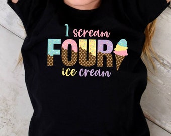 Four Year Old Birthday Tee, 4th Birthday Shirt, Ice Cream Birthday Shirt, Birthday Girl Tee, Birthday Boy Shirt, Scream Four Ice Cream Tee