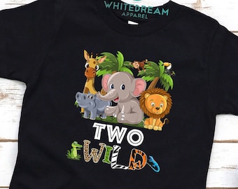 Two Wild T-Shirt, 2nd Birthday Shirt, Gift For Toddler, Wild Animals Tee, Birthday Gift Tee, Lion Shirt, Elephant Tee, Birthday Kids Shirt