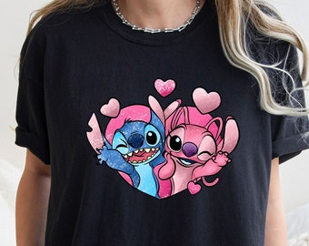 Comfort Colors Shirt, Stitch And Angel Tee, Stitch Shirt, Angel Shirt, Valentine Tee, Disney Valentines Day Tee, XOXO Tee, Stitch Love Shirt