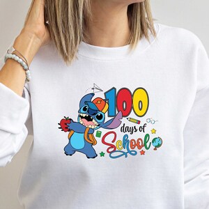 Stitch 100 Days Sweatshirt, 100 Days School Shirt, Stitch Pupils Tee, 100 Days Teacher Shirt, First Grade Student Tee, Pupils Gift Shirt