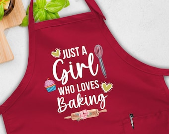 Girl Loves Baking Apron, Gift For Girls, Cooking Apron, Funny Apron, Kitchen Quotes Apron, Pastry Apron, Cute Bakery Apron, Women Gift Apron
